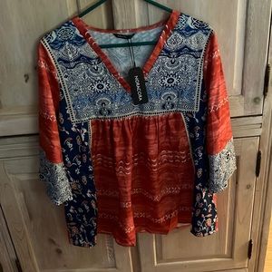NWT multi-colored 3/4 sleeve babydoll style blouse